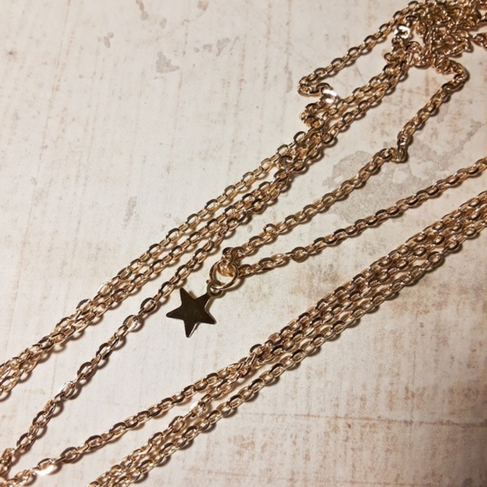 Gold Star Coin Layer Chain Bar Pendent Necklace - Picture 4 of 8